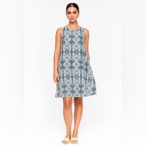 🌿✨ Rachel Zoe 100% Linen Blue Boho Print Sleeveless‎ Dress M ✨🌿